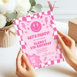 Pink Groovy Smile Face Retro Geburtstag Einladung