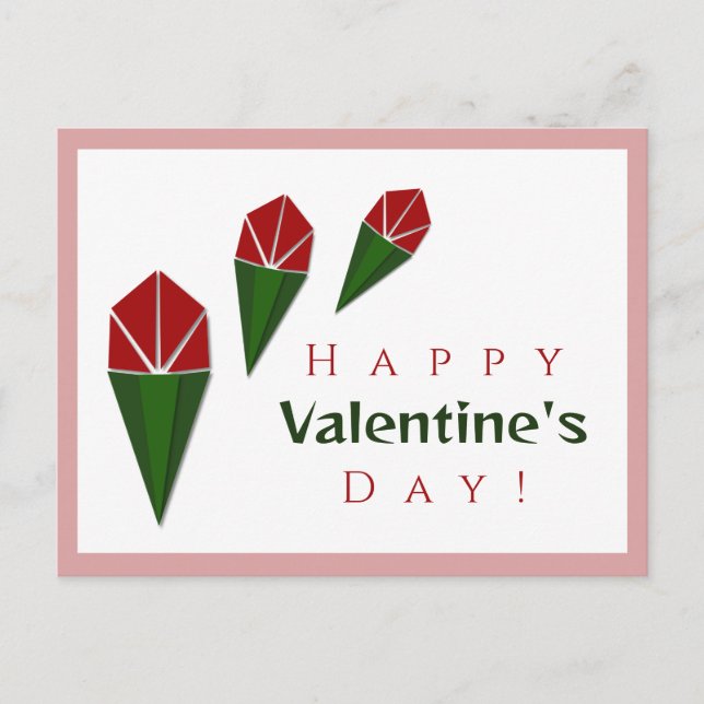 Pink, grün, Rote Rosen Valentinstag Feiertagspostkarte (Vorderseite)