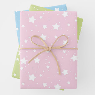 Pink, Grün und Blau Geschenkpapier Set