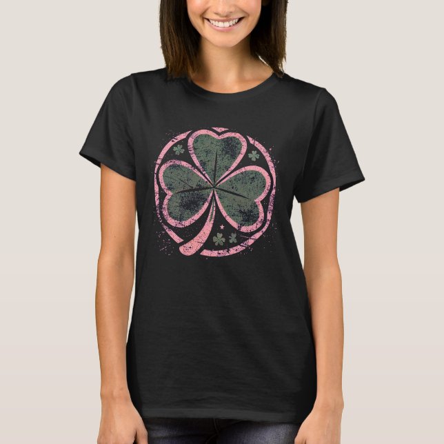 Pink Grunge Clover St Patrick T - Shirt (Vorderseite)