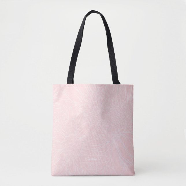 Pink Grunge with Name and Chrysanthemums Tasche (Vorderseite)