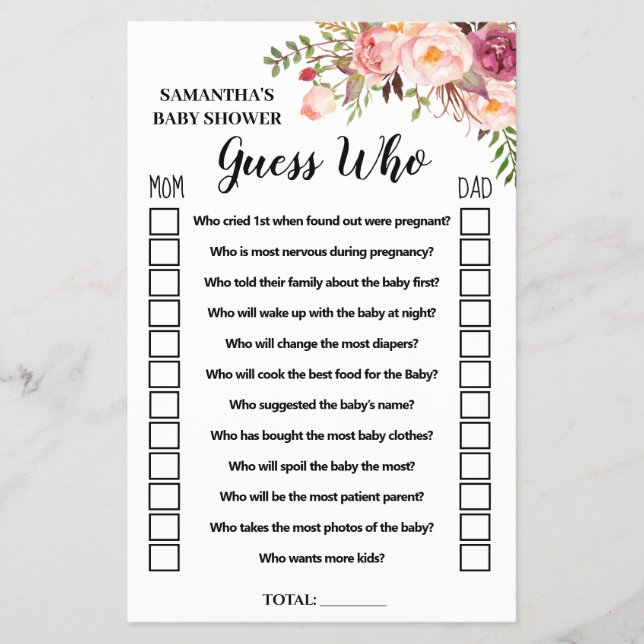 Pink Guess, die Baby Dusche zweisprachige Spielkar Flyer (Vorne)
