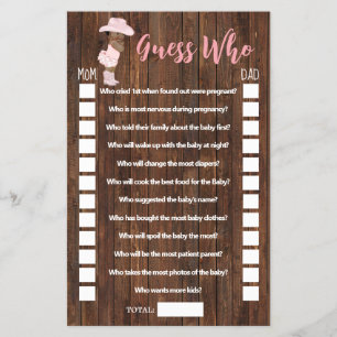 Pink Guess Who OM Cowgirl Baby Shooting Game Card Flyer