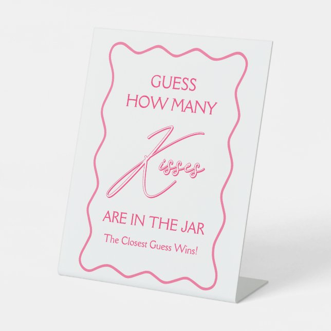 Pink Guess Wie viele Kisses Brautparty Game Sockelschild (Vorderseite)