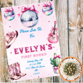 Pink Guitar Cowboy Party Cactus Birthday Einladung