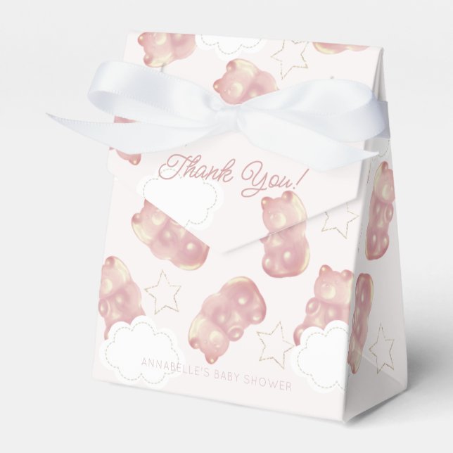 Pink Gummy Bear Girl Babydusche Geschenkschachtel (Vorderseite)