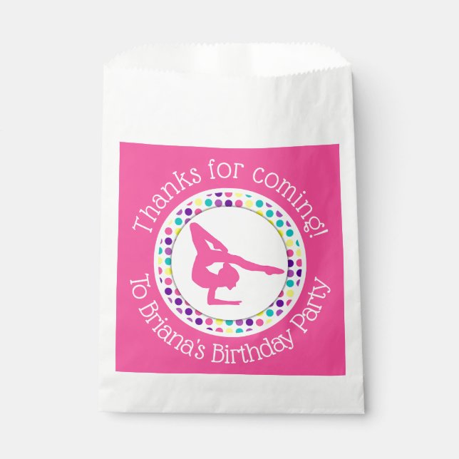Pink Gymnastics Gastgeschenke für eine Girl-Gefall Geschenktütchen (Vorderseite)