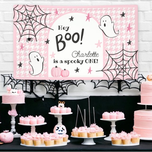 Pink Hahnentrittmuster Halloween Erster Geburtstag Banner (Von Creator hochgeladen)