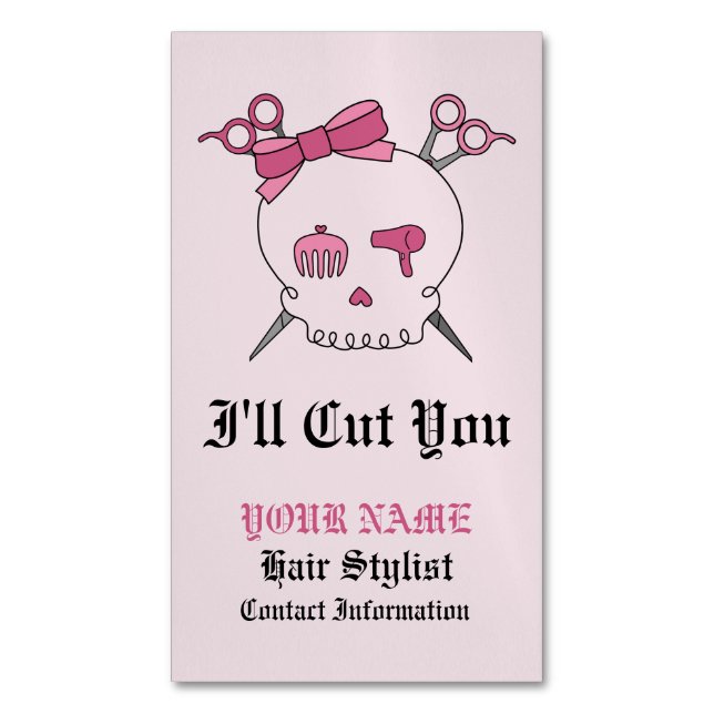 Pink Hair Accessory Skull - Scisscreen Crossbones  Magnetische Visitenkarte (Vorderseite Vertikal)