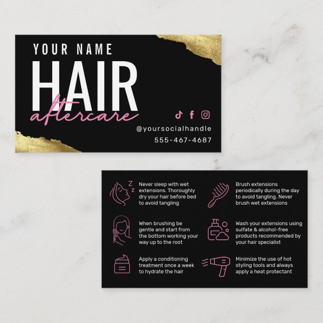 Pink Hair Aftercare Card  Visitenkarte (Vorne/Hinten)