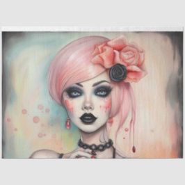 Pink Hair Goth Girl Halloween Dekoupage Paper Seidenpapier