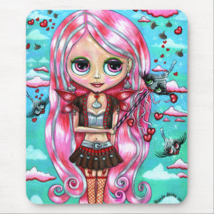 Pink Hair Hearts und Kisses Fairy Big Eyes Mousepad