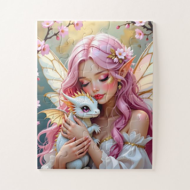 Pink Haired Fairy and White Baby Dragon   (Vertikal)