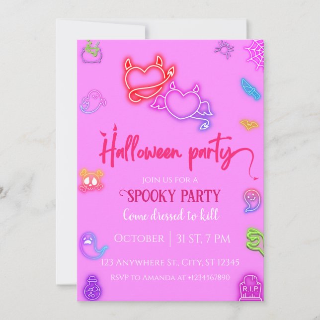 Pink Halloween Adult Cocktail Party Einladung (Vorderseite)