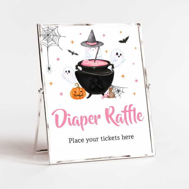 Pink Halloween Baby brütet Windeln Raffel Poster (Baby is Brewing Baby Shower Diaper Raffle Sign)