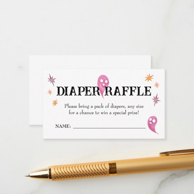 Pink Halloween Baby Duschdusche Windeln Raffel Begleitkarte (Vorderseite/Rückseite Beispiel)