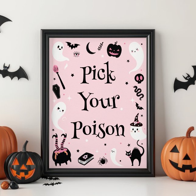 Pink Halloween Baby Dusche Pick Your Poison Poster (Von Creator hochgeladen)