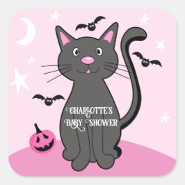 Pink Halloween Black Cat Girl Babydusche Quadratischer Aufkleber