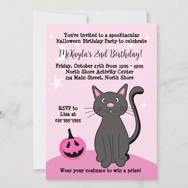 Pink Halloween Black Cat Pumpkin Becken Soft Pink Einladung (Von Creator hochgeladen)