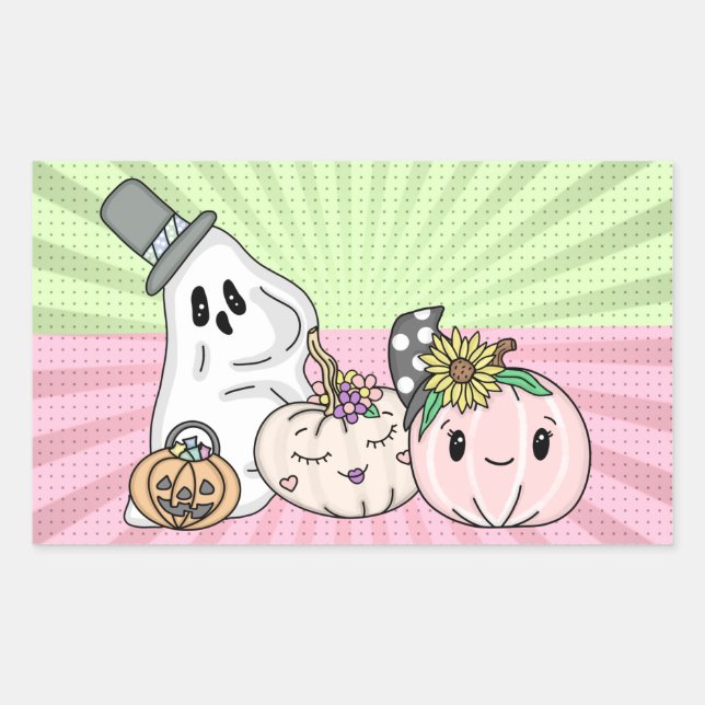 Pink Halloween Boo Geister und Pumpkins Rechteckiger Aufkleber (Vorderseite)