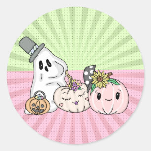 Pink Halloween Boo Geister und Pumpkins Runder Aufkleber