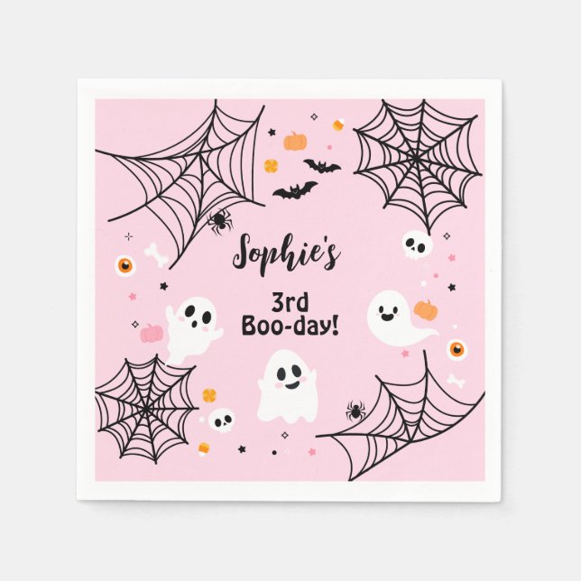 Pink Halloween Cute Ghost Boo-Day Party Serviette (Vorderseite)