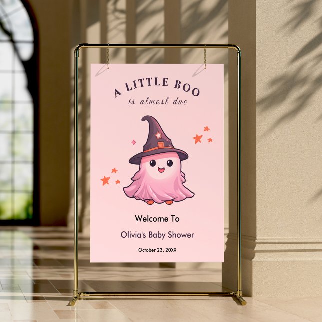 Pink Halloween Ein kleines Boo Baby Duschbad Empfa Poster (Pink Halloween A Little Boo Baby Shower Welcome Sign   )