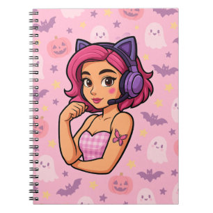 Pink Halloween Gamer Girl Notizbuch Kawaii Geist Notizblock