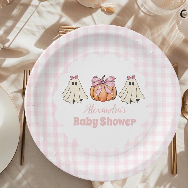 Pink Halloween Ghost Bow Girl Babydusche Pappteller (Von Creator hochgeladen)