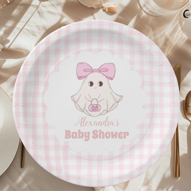 Pink Halloween Ghost Bow Girl Babydusche Pappteller (Von Creator hochgeladen)