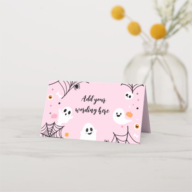Pink Halloween Ghost Food Tents Platzkarte (Vorderseite)