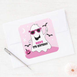 Pink Halloween Ghost Girl Geburtstag Quadratischer Aufkleber