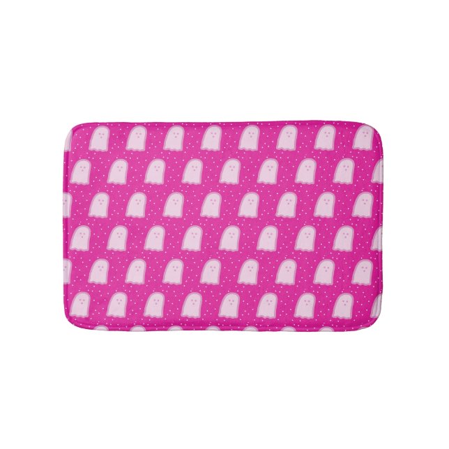 Pink Halloween Ghosts and Polka Dots  Badematte (Vorderseite)