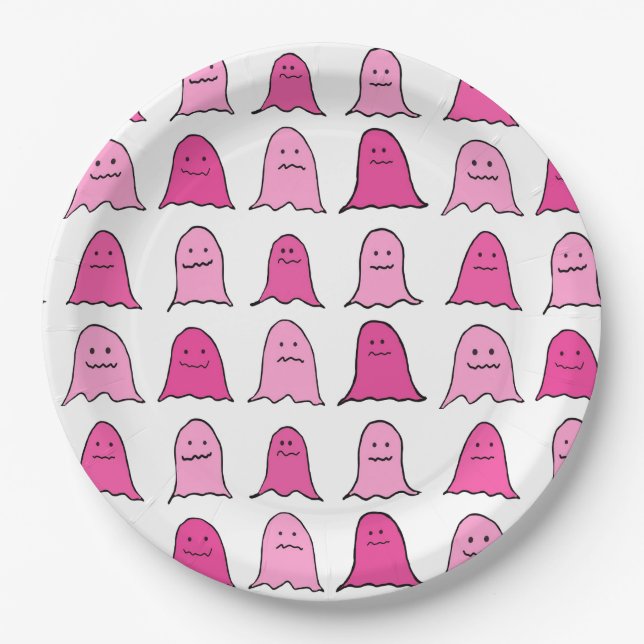 Pink Halloween Ghosts Pappteller (Vorderseite)