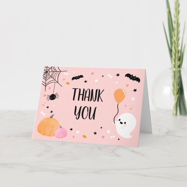 Pink Halloween Little Boo Baby Dusche Dankeskarte (Vorderseite)