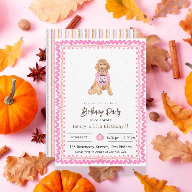 Pink Halloween Party Invitation chien halloween (Créateur téléchargé)