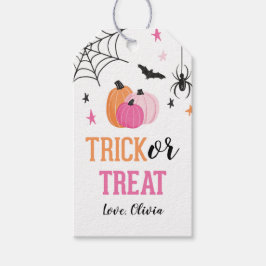 Pink Halloween Trick oder Treat Pumpkins und Spinn Geschenkanhänger