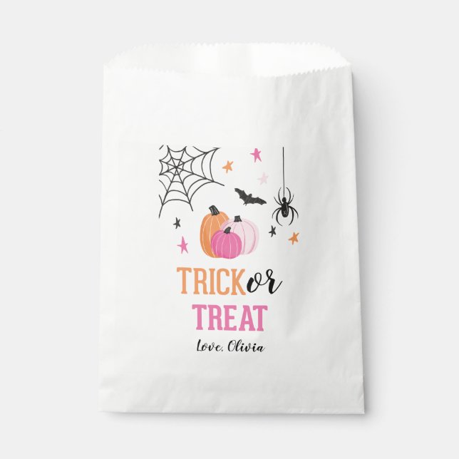 Pink Halloween Trick oder Treat Pumpkins und Spinn Geschenktütchen (Vorderseite)