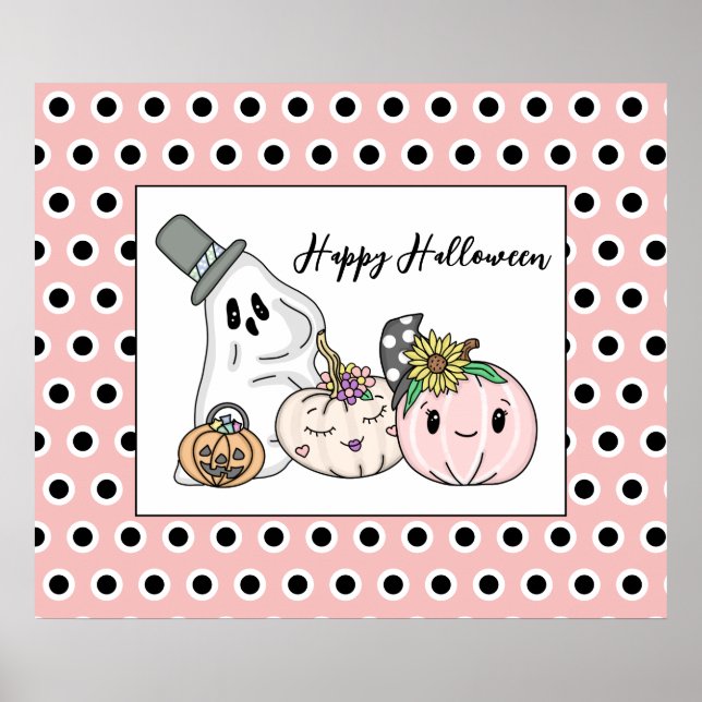 Pink Halloween Whimsical Pumpkins und Boo Poster (Vorne)