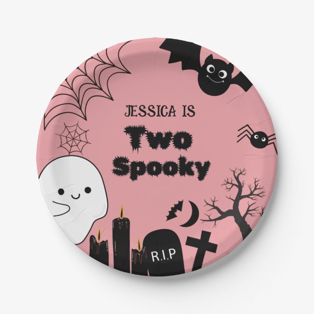 Pink Halloween zwei sprichwörtliche zweite Geburts Pappteller (Vorderseite)