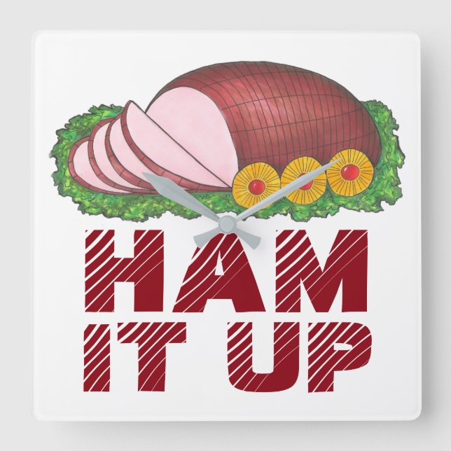 Pink HAM IT UP Funny Christmas Holiday Feinschmeck Quadratische Wanduhr (Vorderseite)