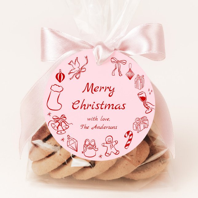 Pink Hand Draodle Weihnachtsgeschenk Tag Feiertag Geschenkanhänger (Von Creator hochgeladen)