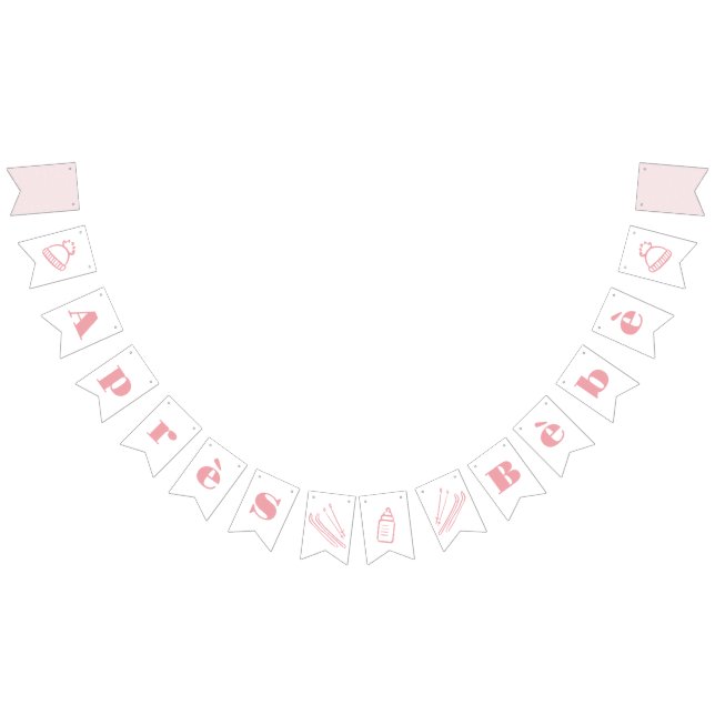 Pink Hand-Drawn Après Bébé Girl Baby Shower Wimpelkette (Alle)