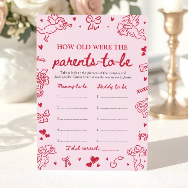 Pink Hand Drawn Baby Shower How Old Were They Einladung (Pink Hand Drawn Baby Shower How Old Were They Game)