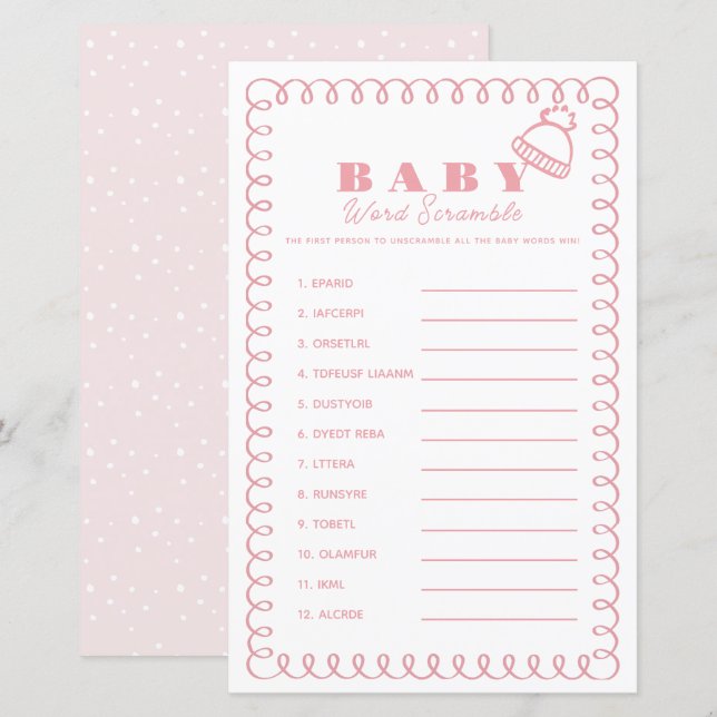 Pink Hand-Drawn Beanie Girl Baby Word Scramble (Vorne/Hinten)