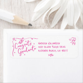 Pink Hand Drawn Doodle Graduation White Address