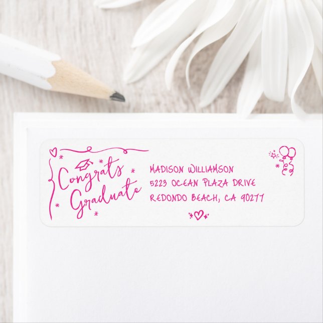 Pink Hand Drawn Doodle Graduation White Address (Insitu)
