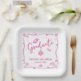Pink Hand Drawn Doodles White Graduation Quirky Pappteller