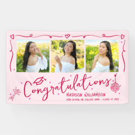 Pink Hand Drawn Red Doodles Graduation 3 Photo Fun Banner