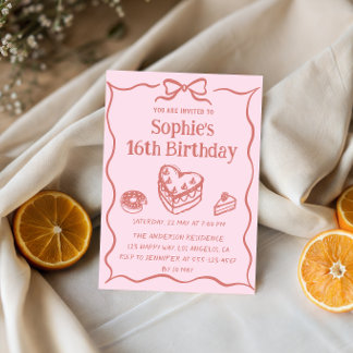 Pink Hand-Drawn Sweets Sweet 16 Birthday  Einladung